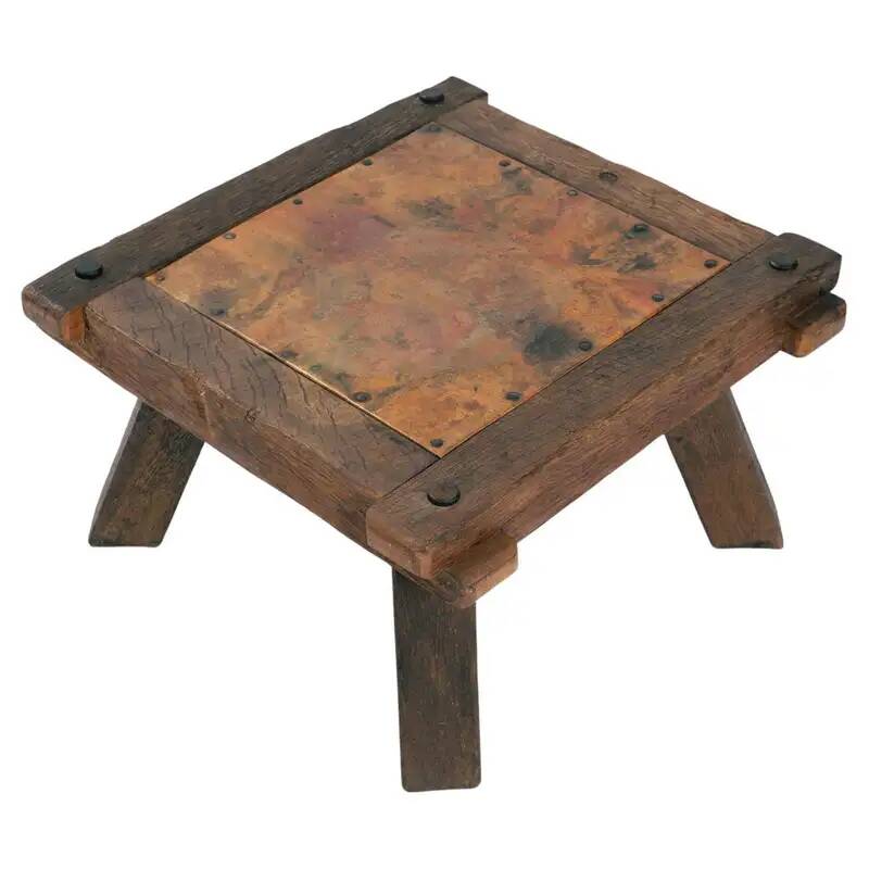Brutalist copper and oak coffee or side table, 1970s