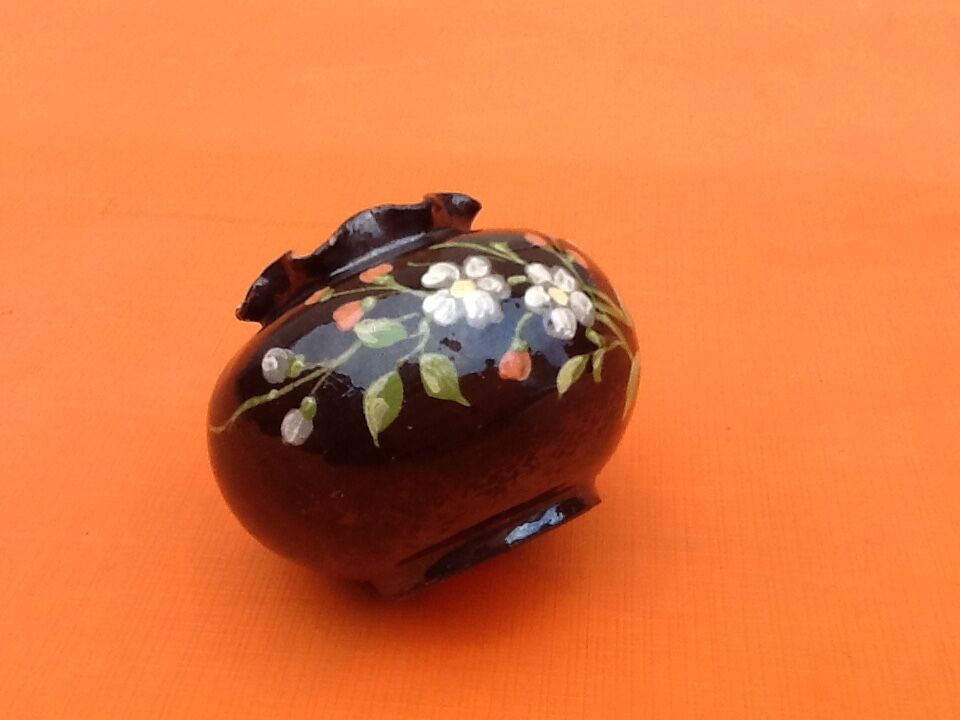 1920s Violet vase Shape ball with collar Polychrome terracotta ..