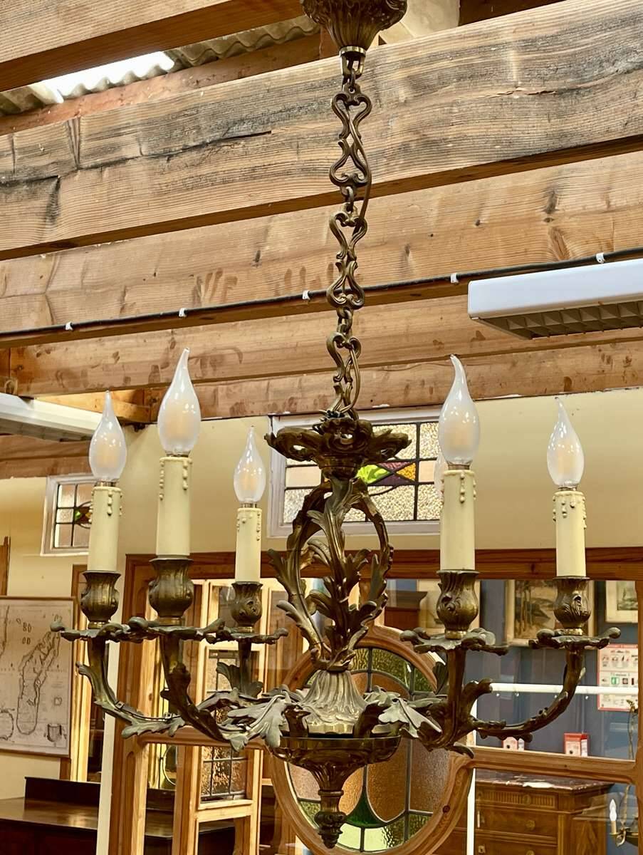 Louis XV style 6-light bronze chandelier from the 1950s