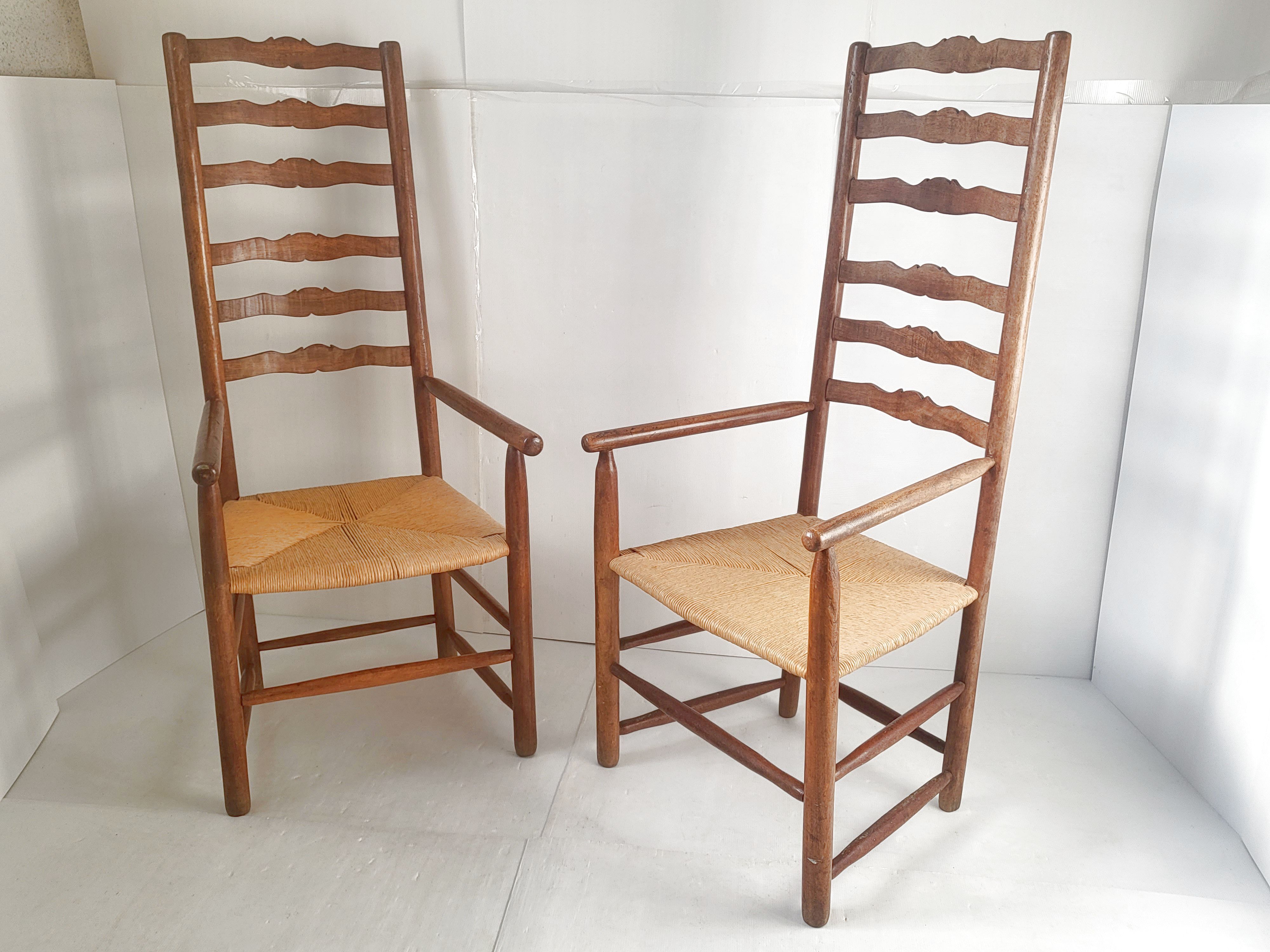 Pair of straw armchairs early twentieth vintage
