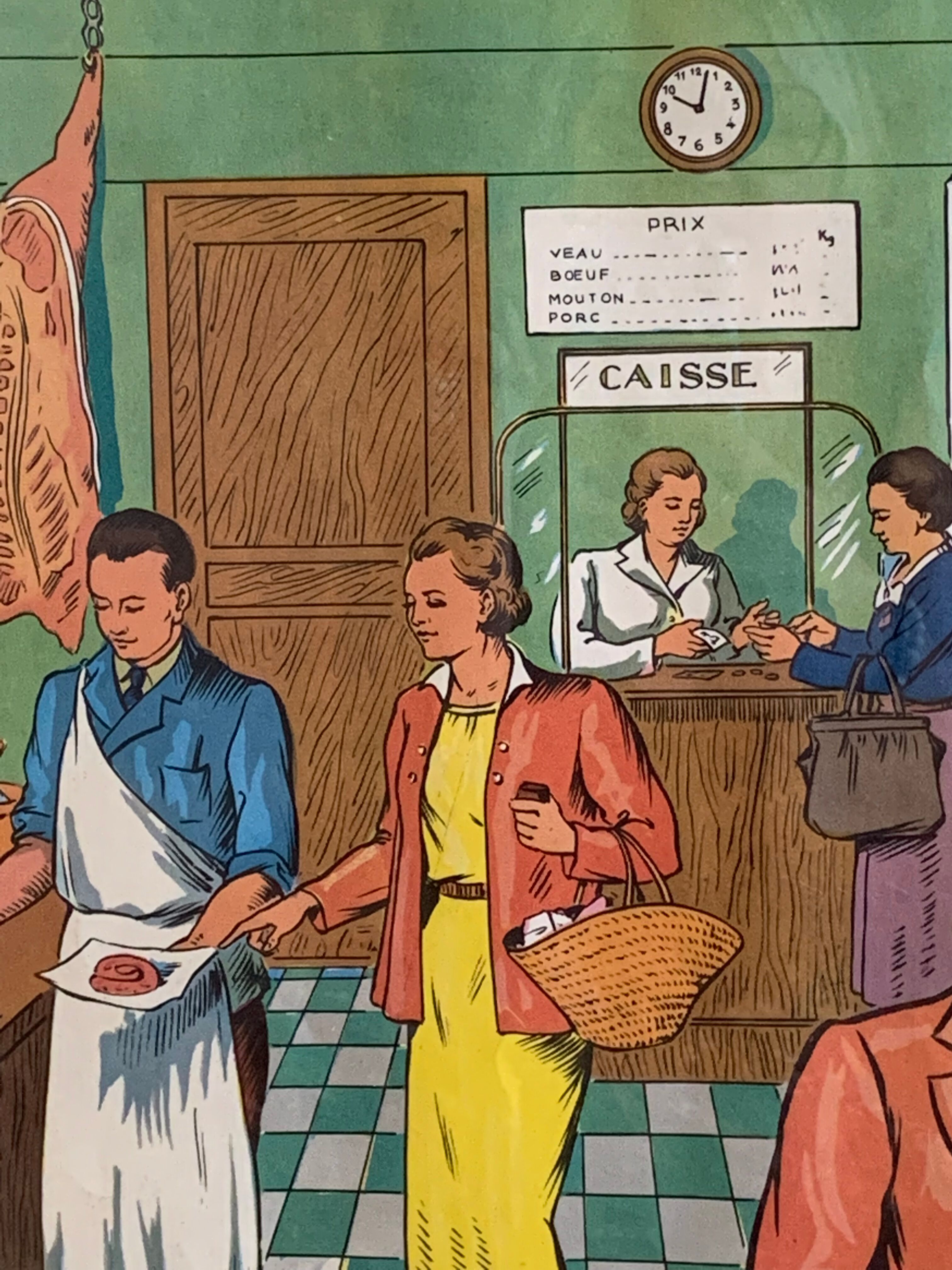 School poster 1960 framed double-sided n14bis The butcher charcutier- n 15 The garage
