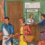 School poster 1960 framed double-sided n14bis The butcher charcutier- n 15 The garage