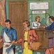School poster 1960 framed double-sided n14bis The butcher charcutier- n 15 The garage