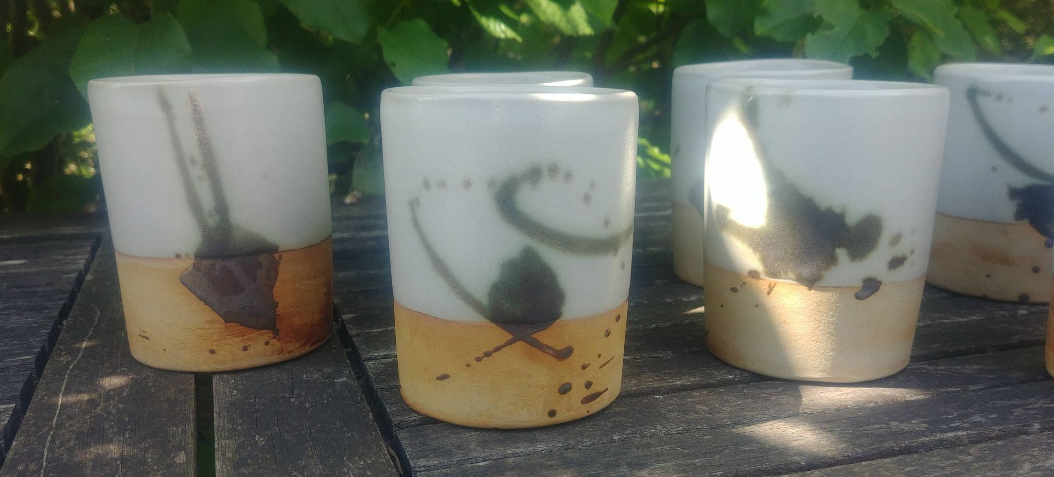 Set of 8 water glasses signed La Poterie de la Colombe created by Madeleine Br