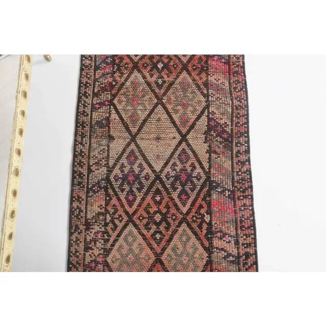 Vintage Turkish Oushak Handmade Wool Cotton Pink Runner Rug 78x376
