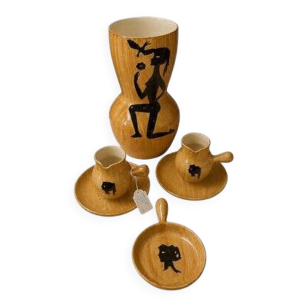 Ensemble en céramique Grandjean - Jourdan, Vallauris, décor « faux bois »