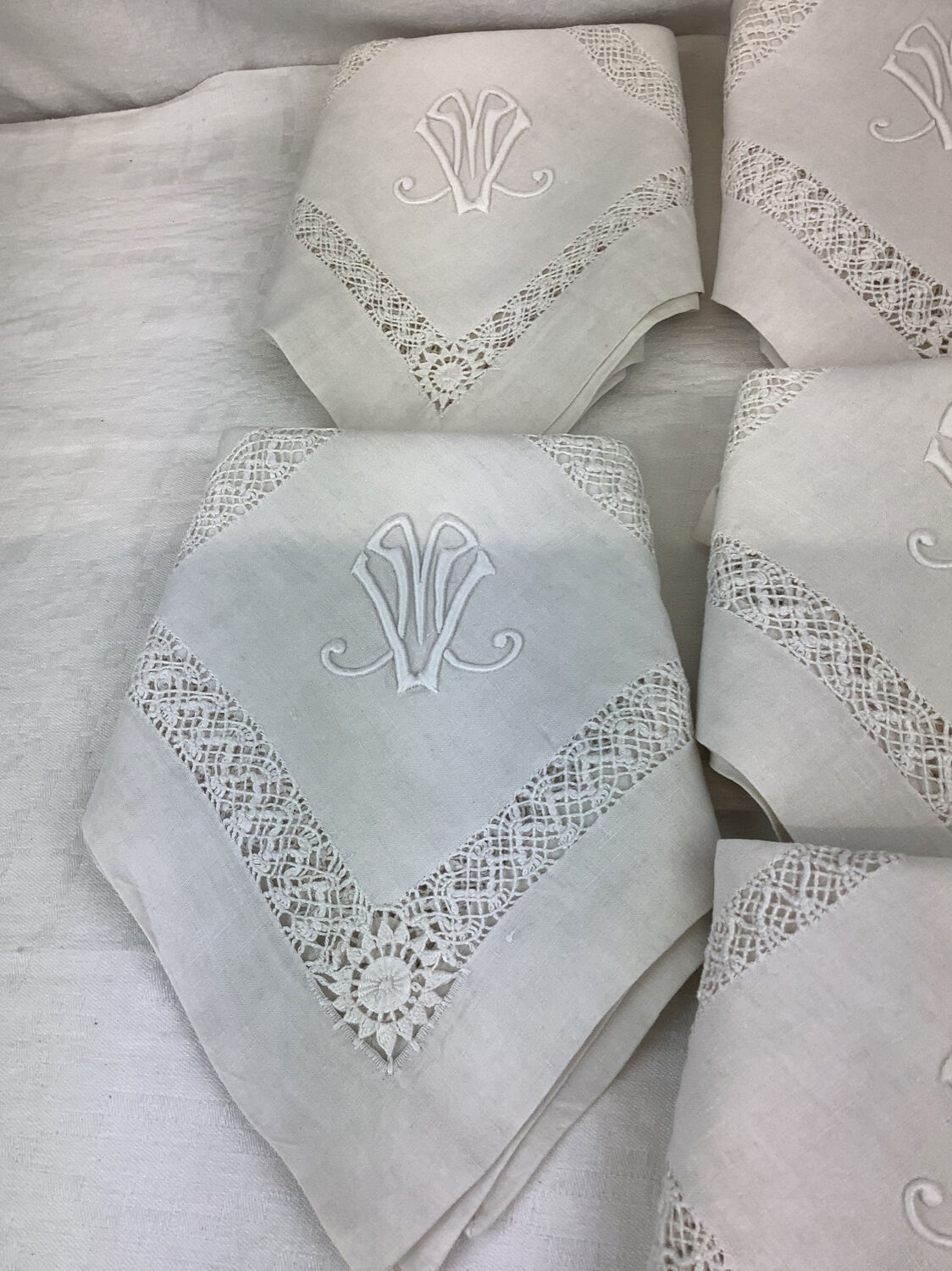 6 Antique Linen Napkins monogram