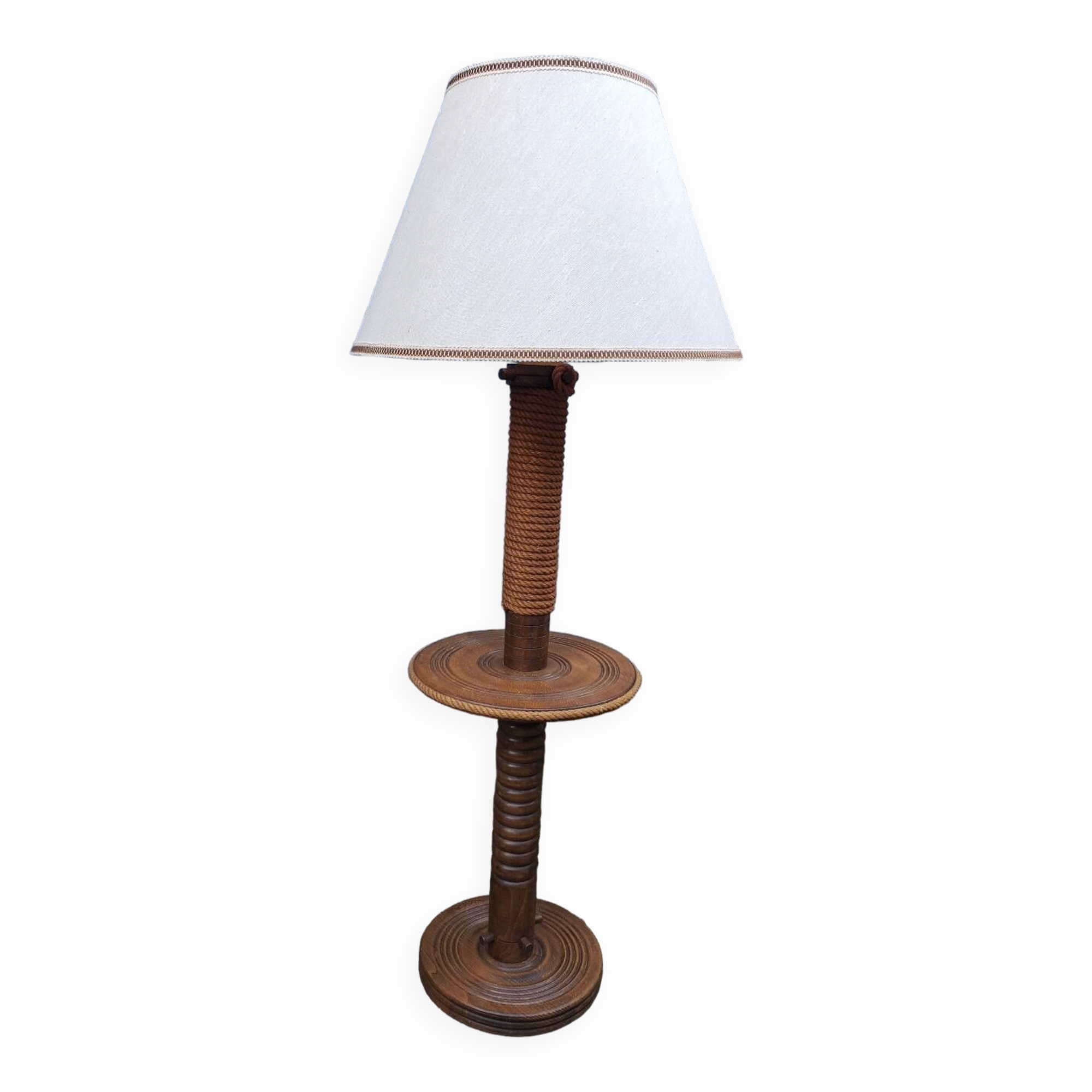 Turned wood and rope floor lamp in the Charles Dudouyt style