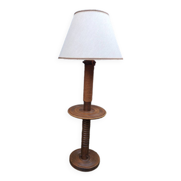 Lampadaire bois tourné et corde style Charles Dudouyt