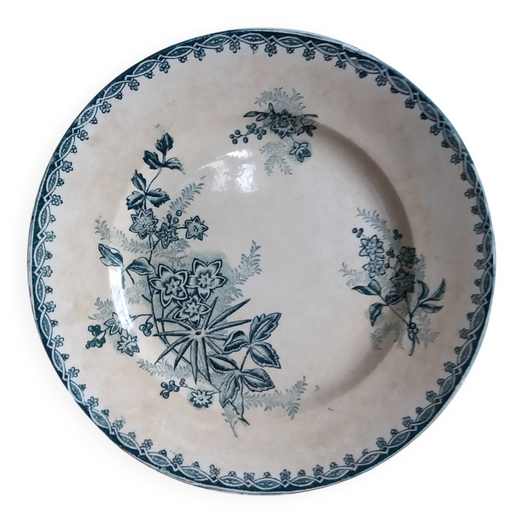 Flat plate, ironstone, Saint Amand, Margot decoration, Amandinoise company, 1920.