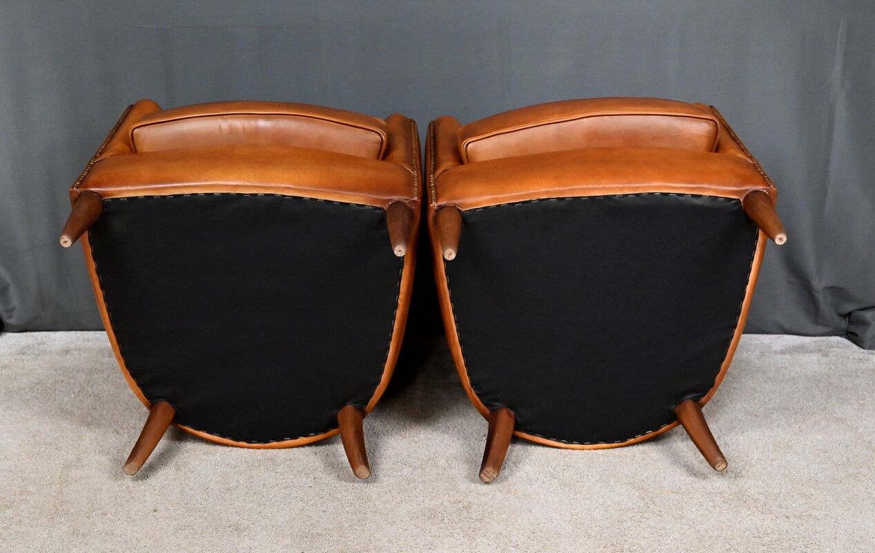 Pair of Solange club armchairs in sheepskin leather – reproduction
