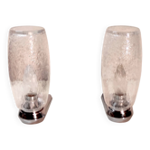 Paire d'appliques en métal chromé et verre bullé par Keuco, Allemagne années 70-80