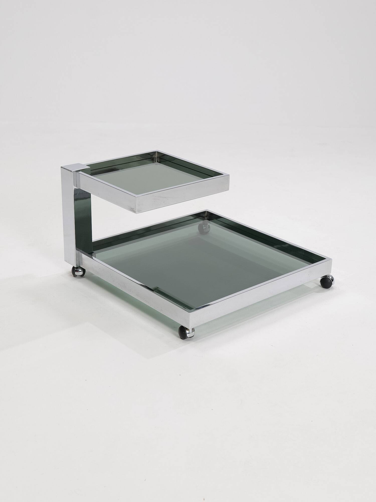 Serving bar cart in chrome and smoked glass, 1970s