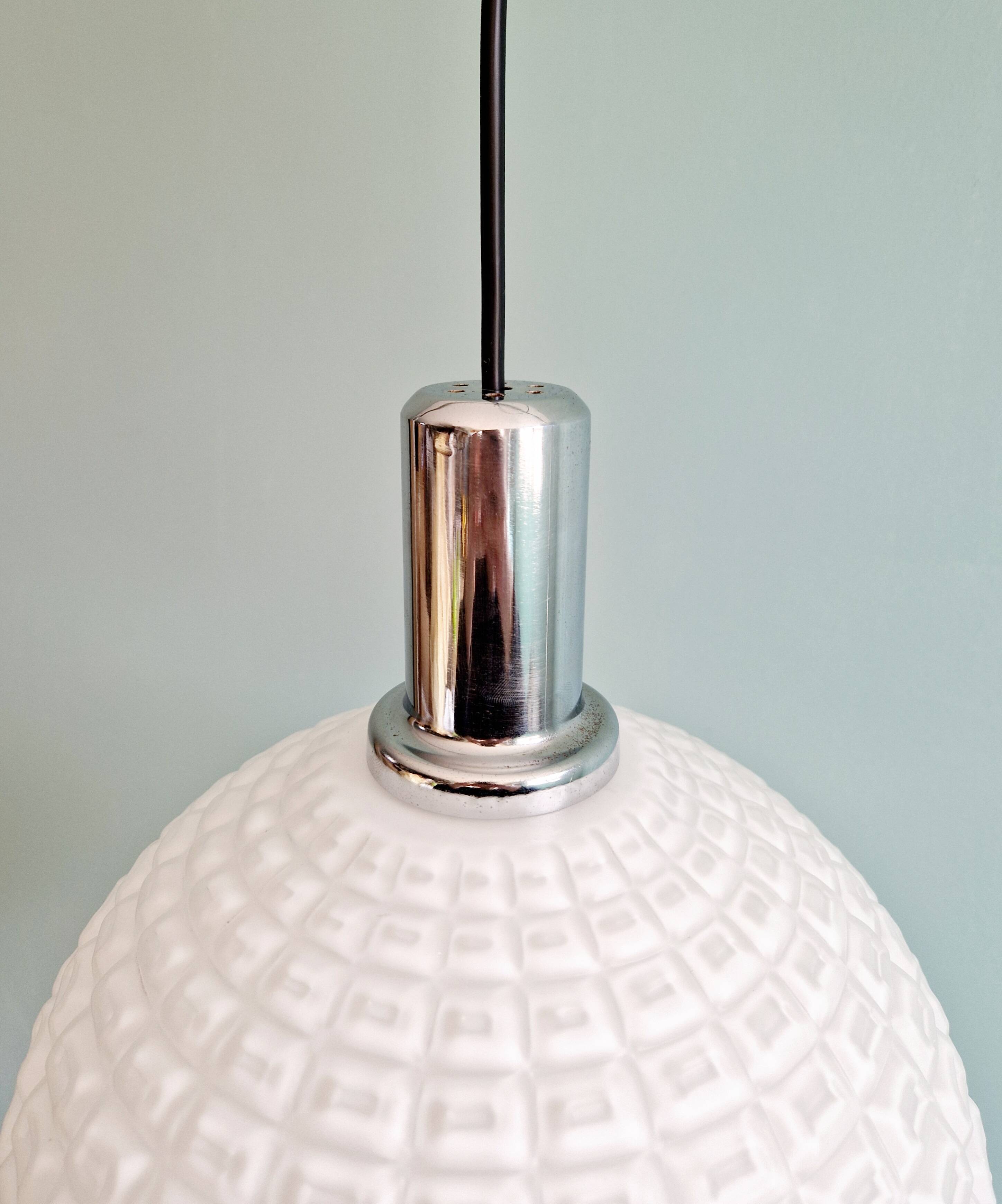 Vintage textured white opaline pendant light, 1960s-70s