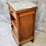 Antique Art Deco bedside table, oak entrance table with marble top