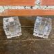 Pair of Modernist Cube Design Candle Holders Moulded Glass 1970s Vintage