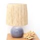 Blue ceramic lamp, raffia lampshade, 1970s