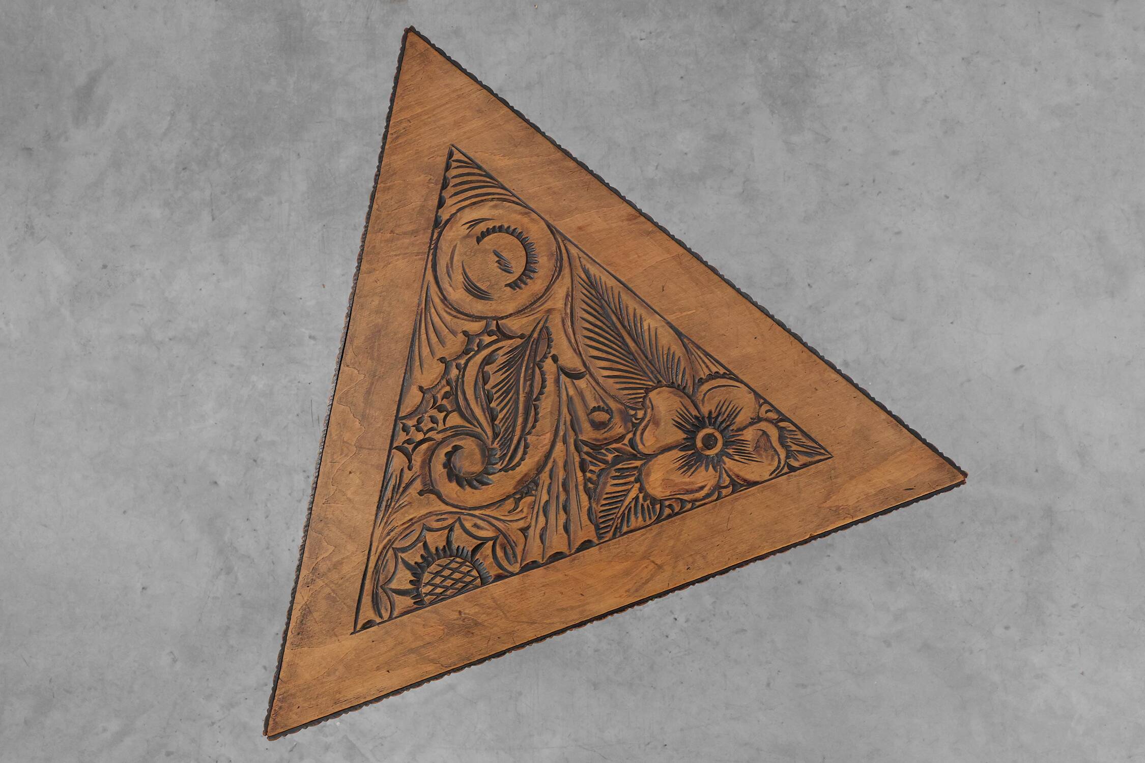 Art Nouveau Carved Wood triangular Side Table, France ca. 1915