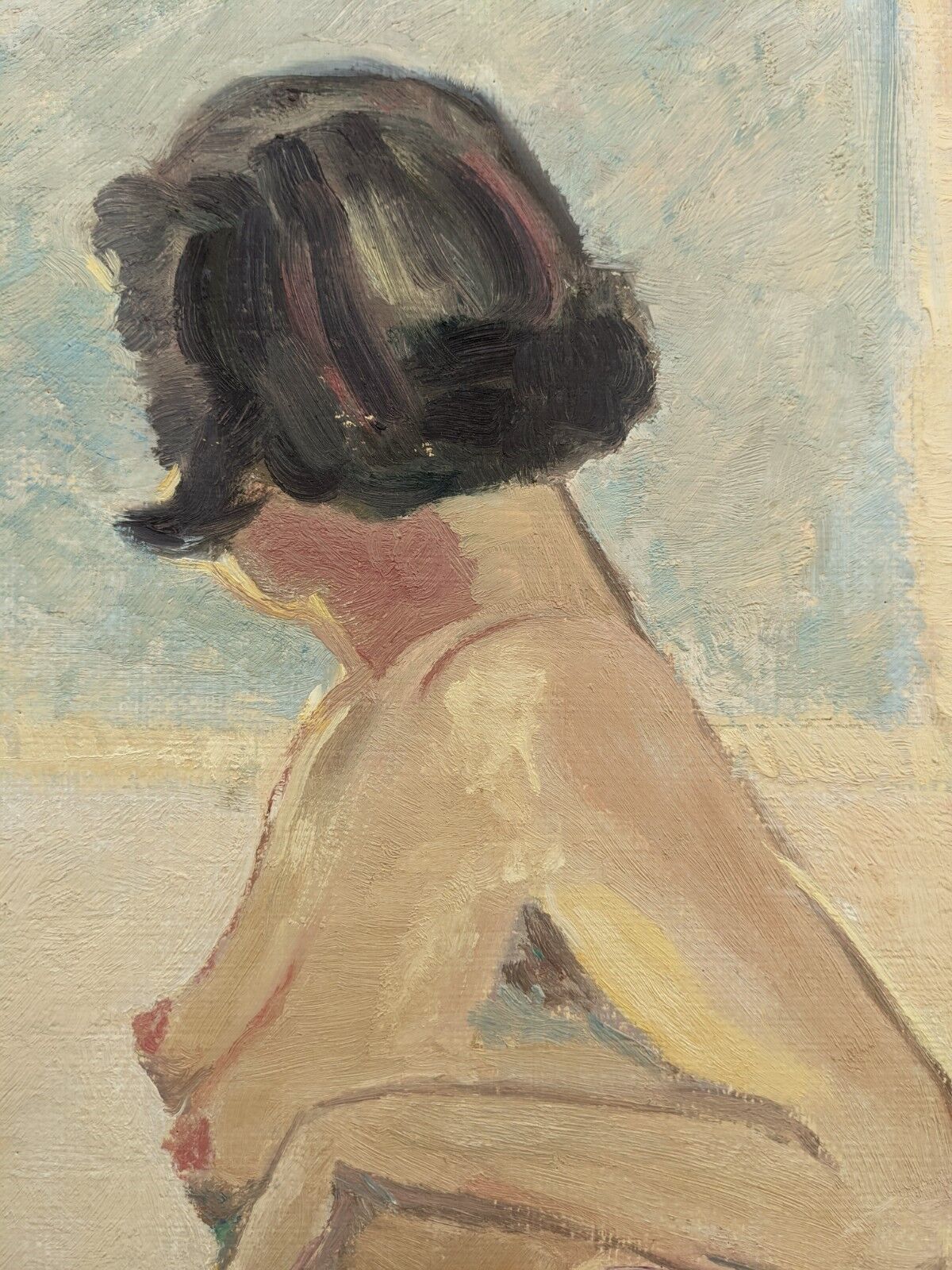 1949 Mid-Century Modern "Gaze Away" Swedish Nude Portrait Oil Painting, Framed