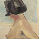 1949 Mid-Century Modern "Gaze Away" Swedish Nude Portrait Oil Painting, Framed