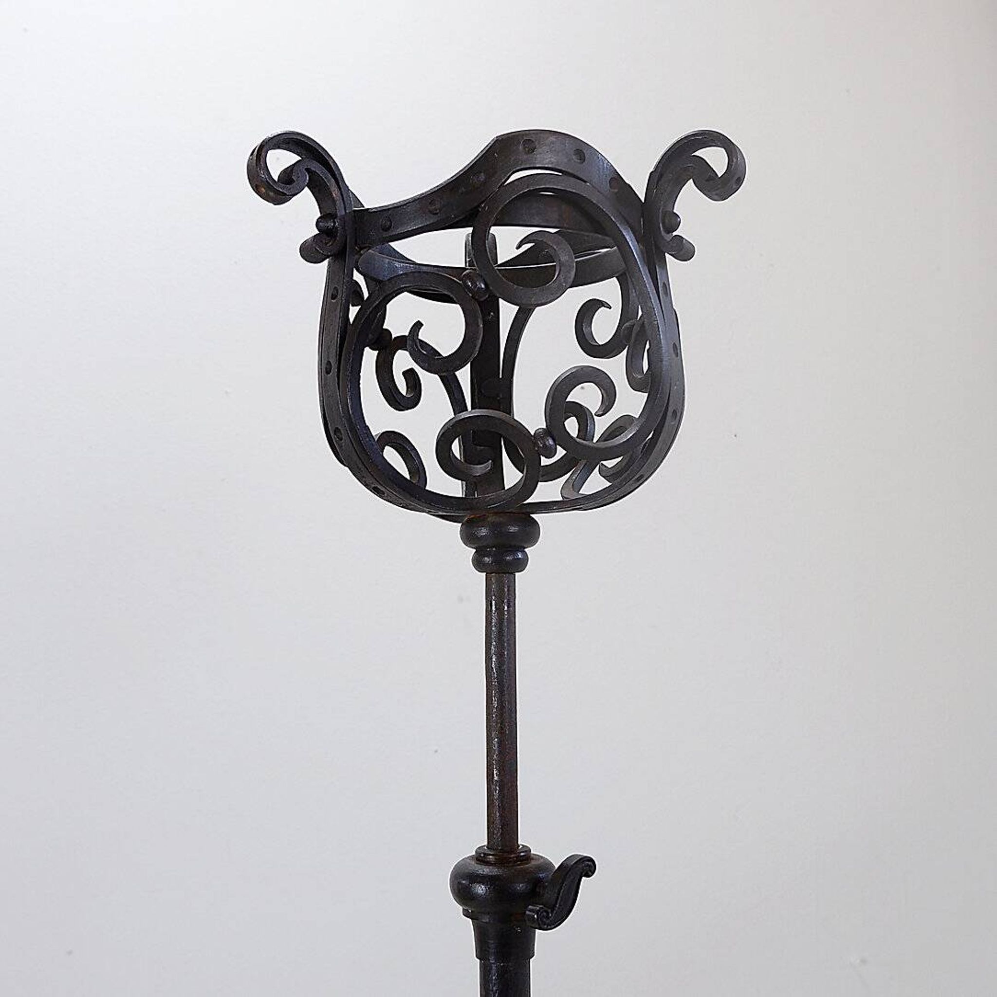 Art Nouveau Wrought iron tripod floor candlestick