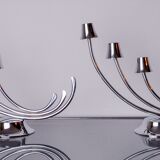 Pair of art deco candlesticks in stainless steel 3 flames, Spain, 1970