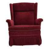 1970s, Danish highback chair, cherry-red furniture velour, ash wood legs.