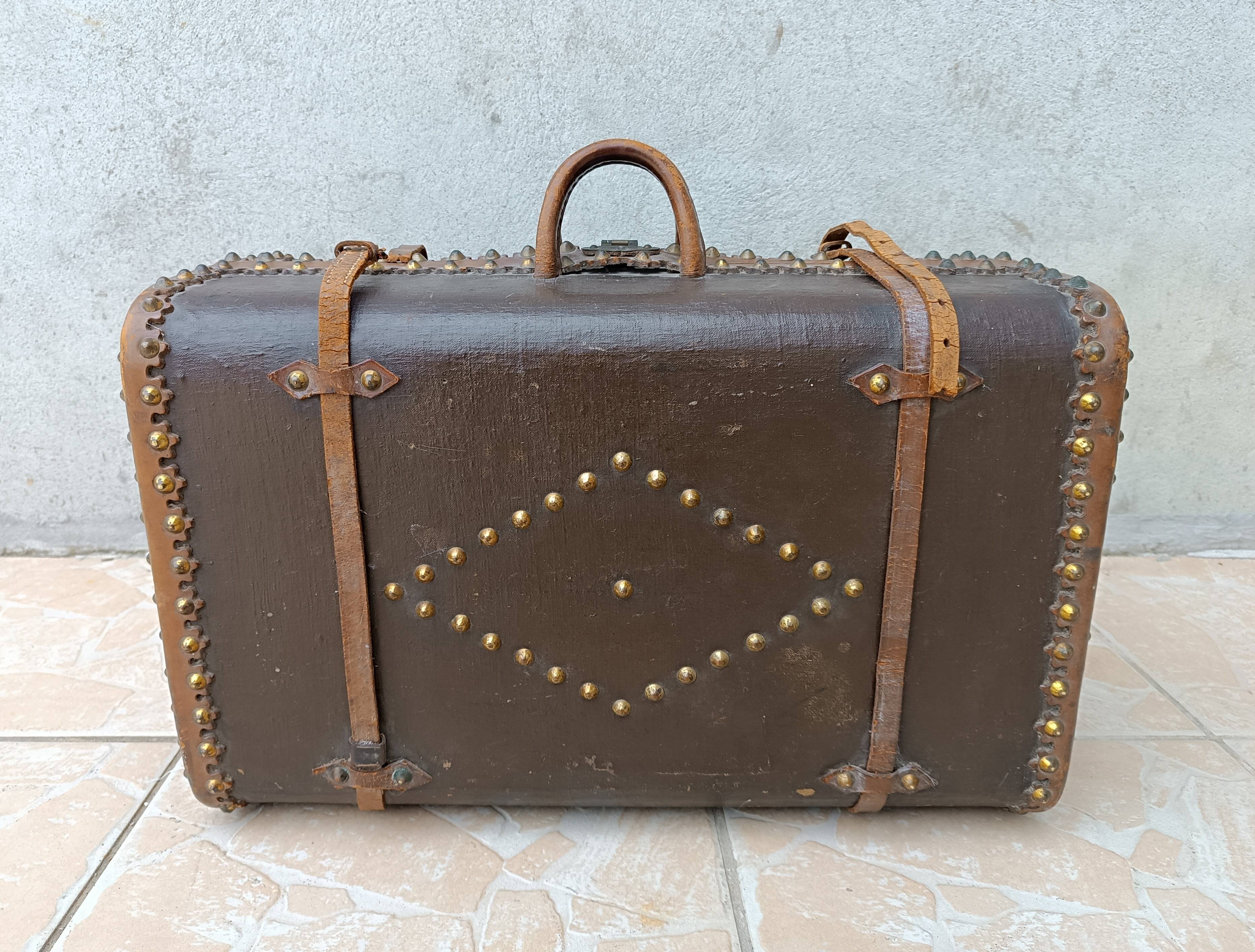 Antique wooden and leather travel trunk