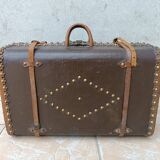 Antique wooden and leather travel trunk