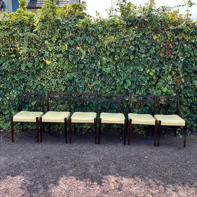 6 Scandinavian chairs with pale yellow skai seats