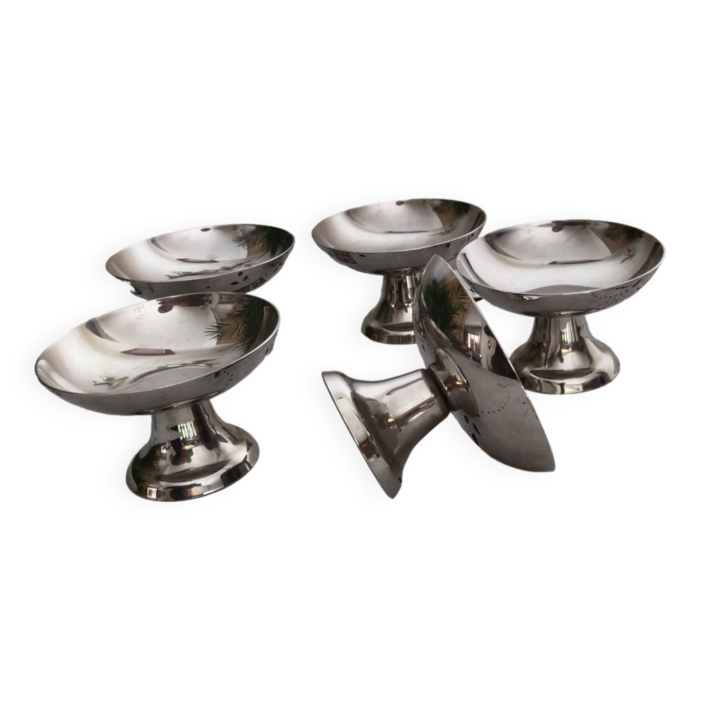 Lot De 4 Coupes à Glace Banana Split En Verre Bleu - Luminar - Vintage