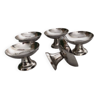 Ice cream or sorbet cups, vintage, in 18/10 stainless steel, 70s, made in France