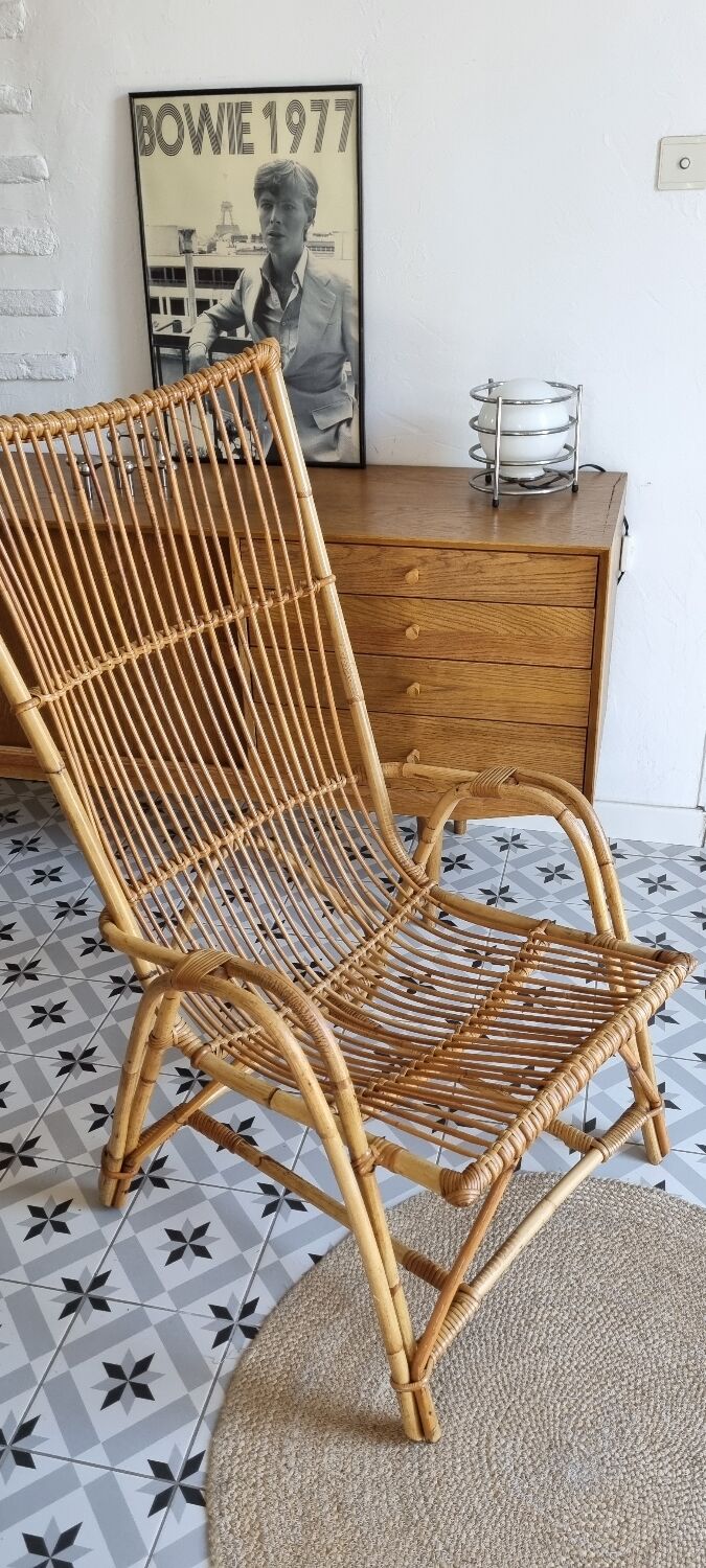Large vintage rattan armchair