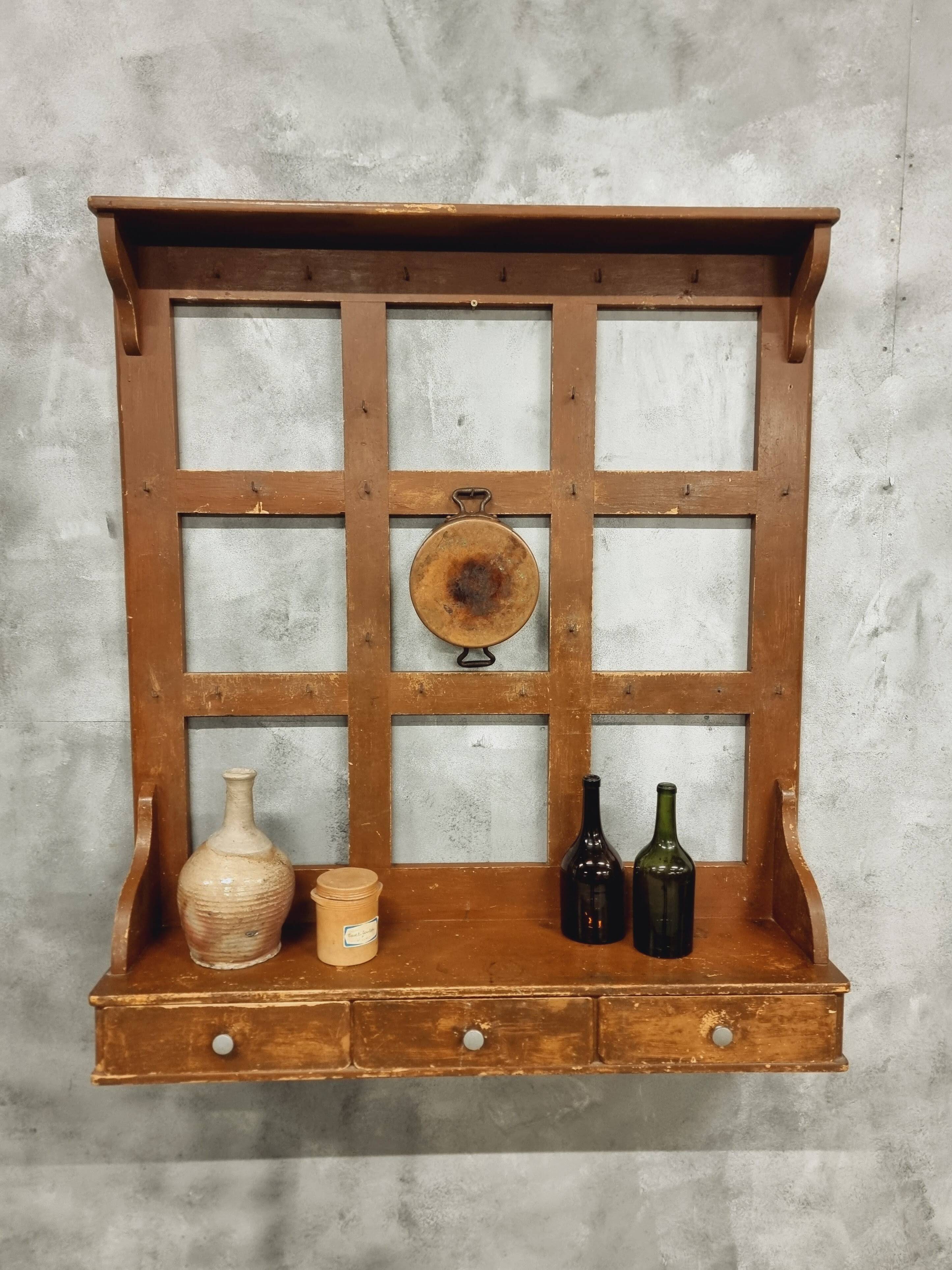 French vintage wall-mounted kitchen shelf 110x123cm