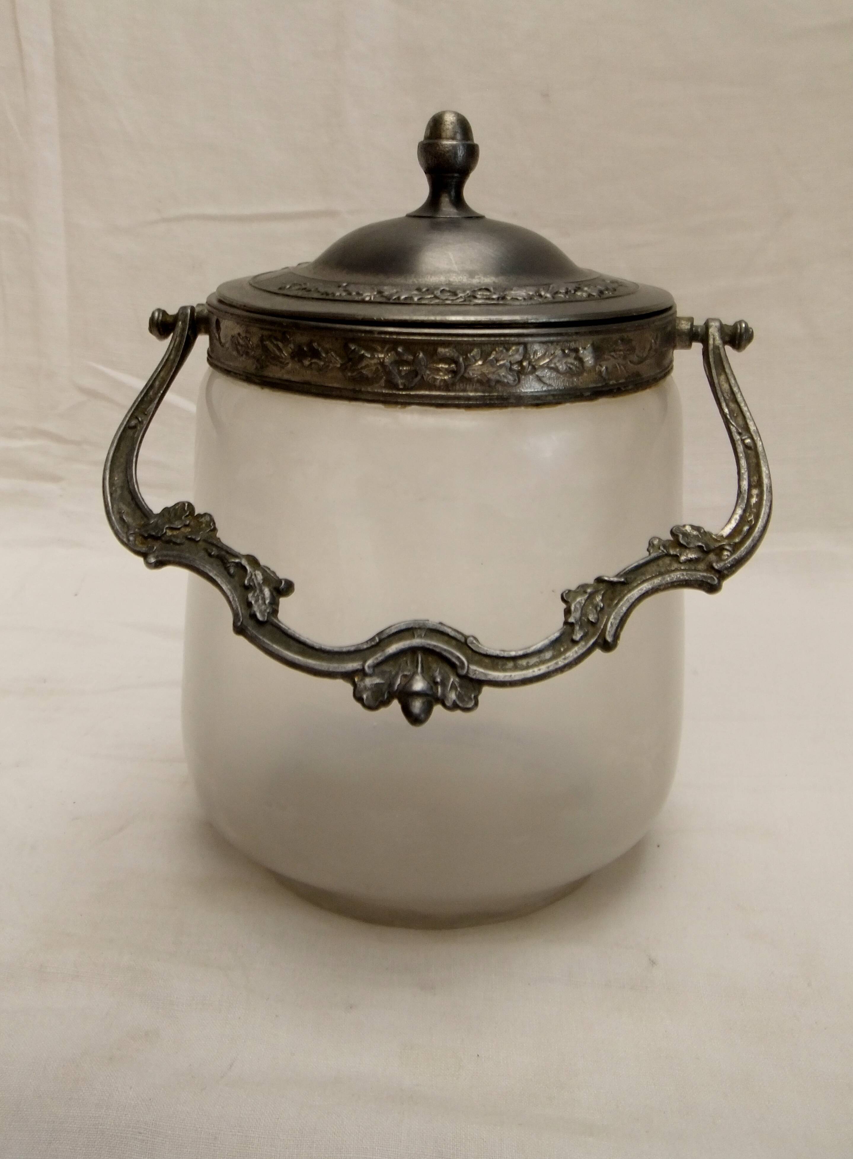 Old opaque blown glass cookie jar kitchen candy collection