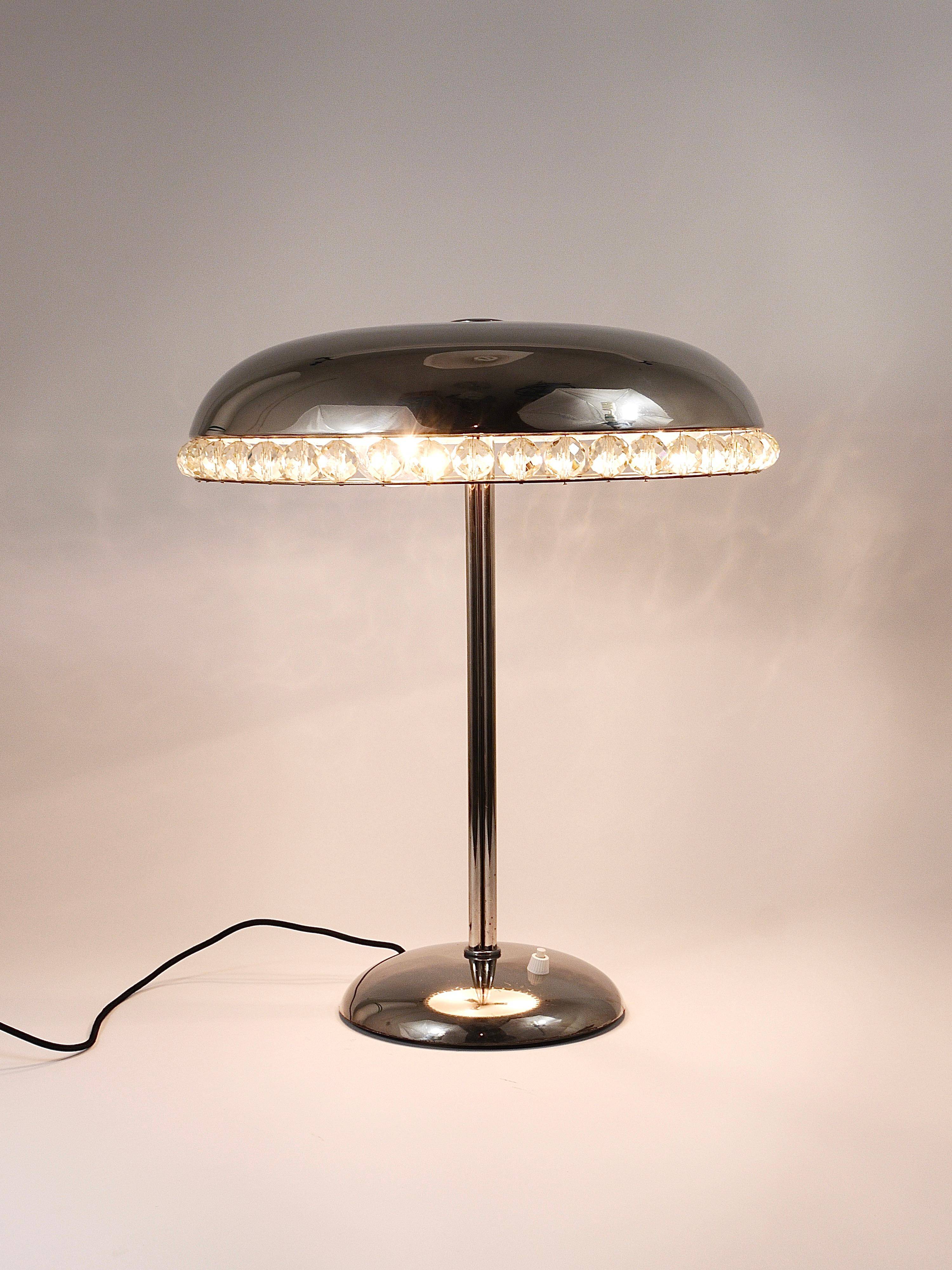 Mushroom Table Lamp in Nickel and Crystal Bakalowits Vienna, Austria, 1950s