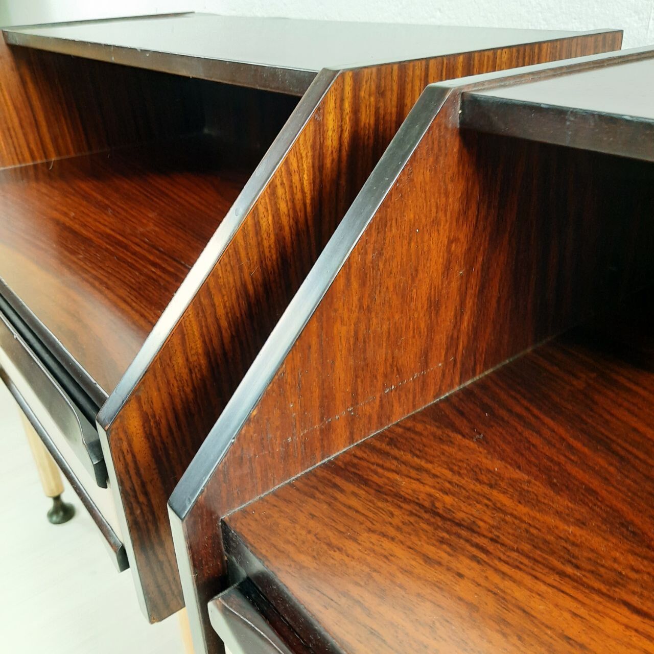 Dresser / chest of drawers and bedside tables - 1960s - faux leather brass