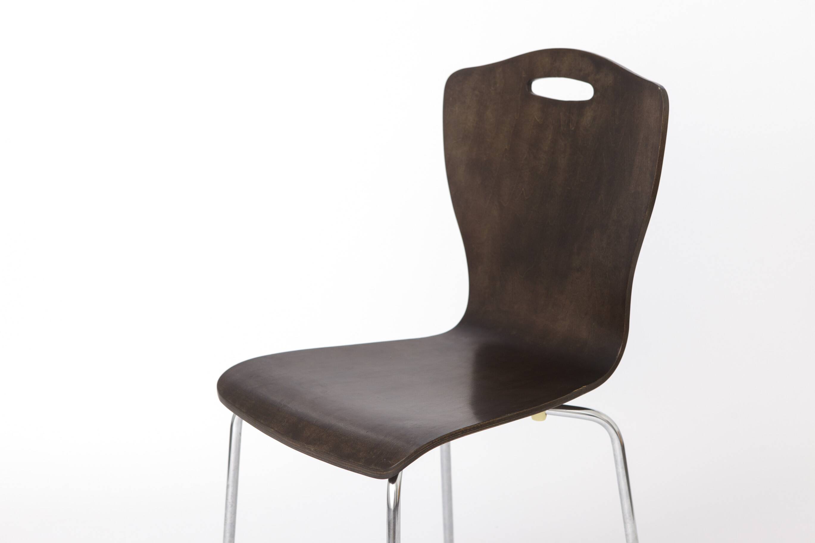 1 of 2 Vintage Plywood Dining Chairs, 1980s German Design, Metal Legs