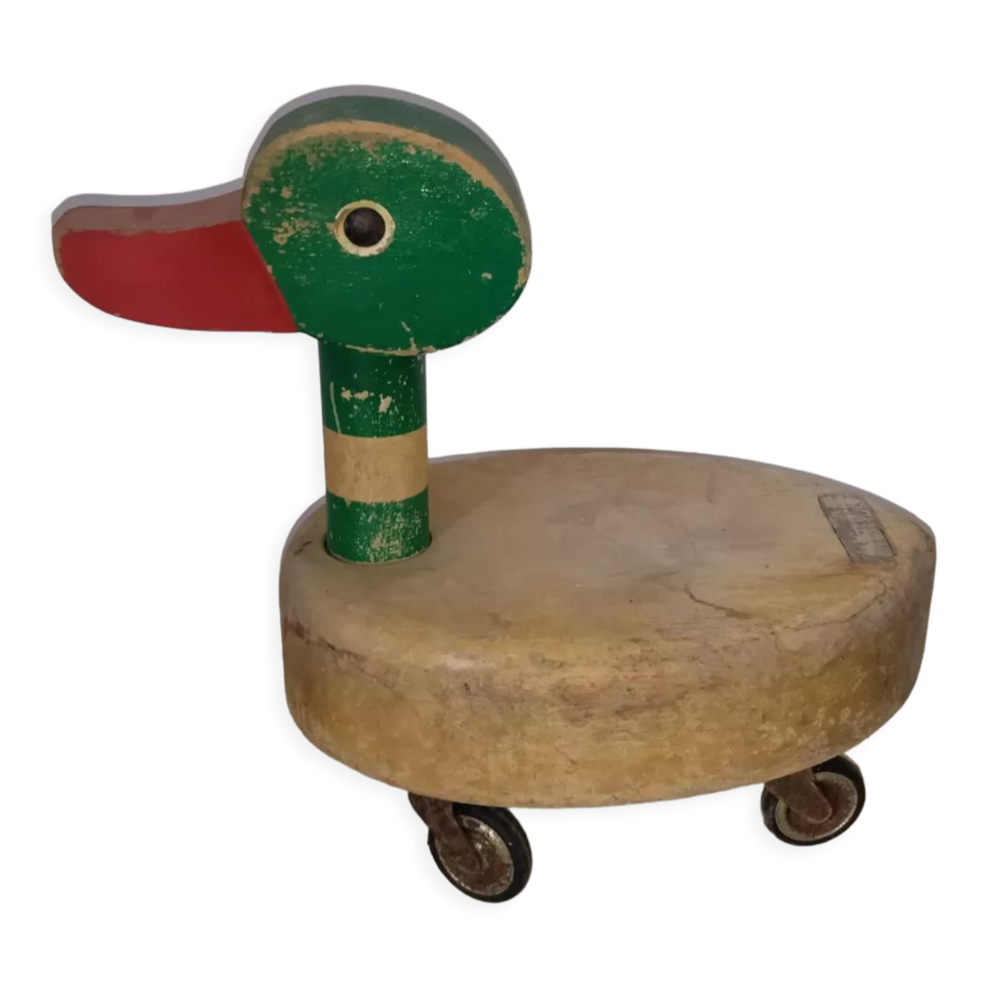 Old toy duck to pull in wood 50s