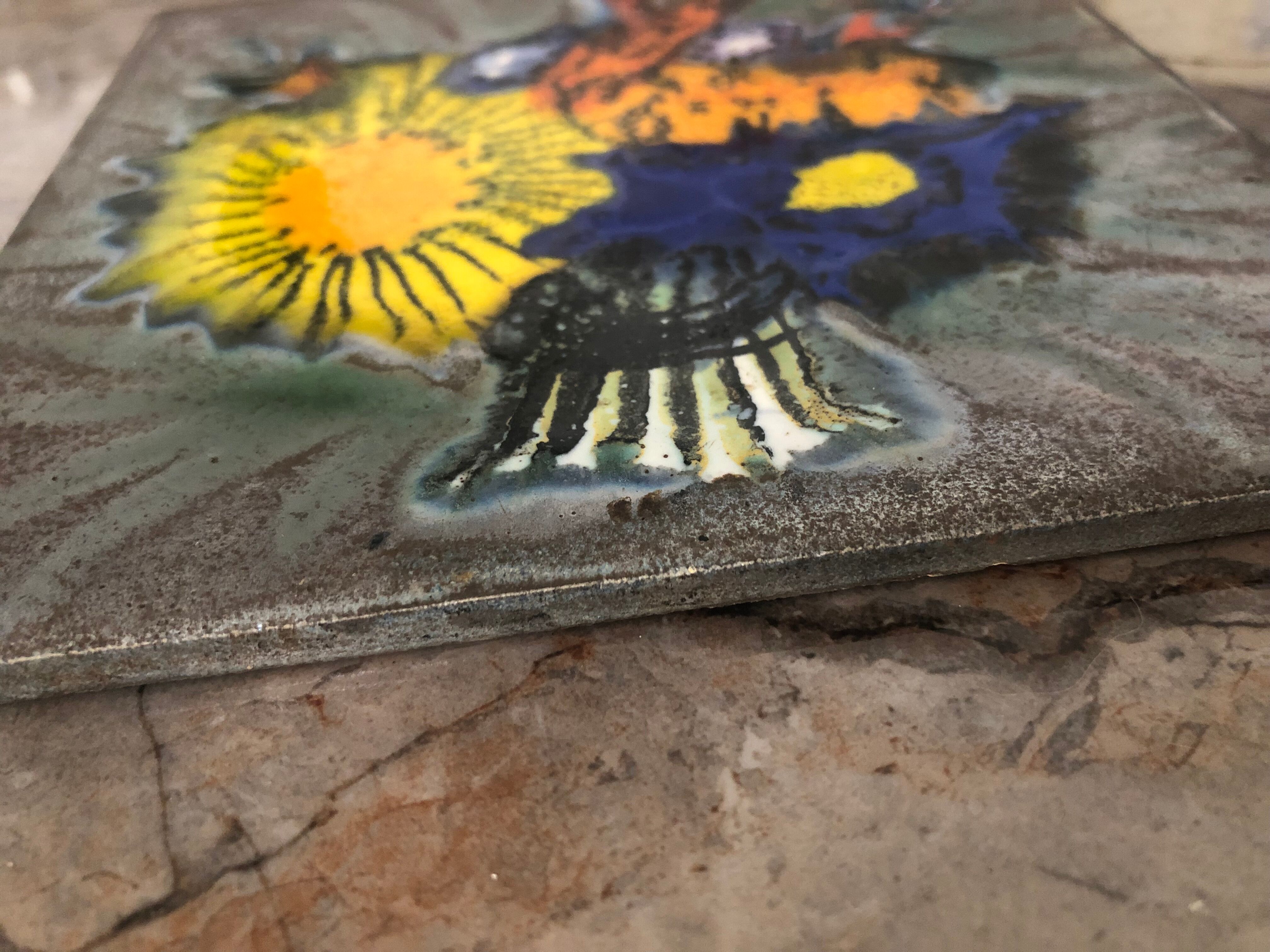 Matching biscuit earthenware dish and tile