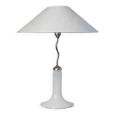 Lampe de table vintage en verre de Murano - détails métalliques zigzag, abat-jour en soie texturée - Italie années 1980 - design intemporel et élégant, idée cadeau unique