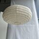 Large oval flat Japanese-style suspension in rattan and natural linen H35 D60.