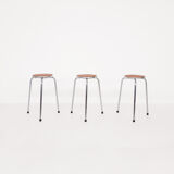 Set of 3 chrome stools with cognac leather seating, 1960's