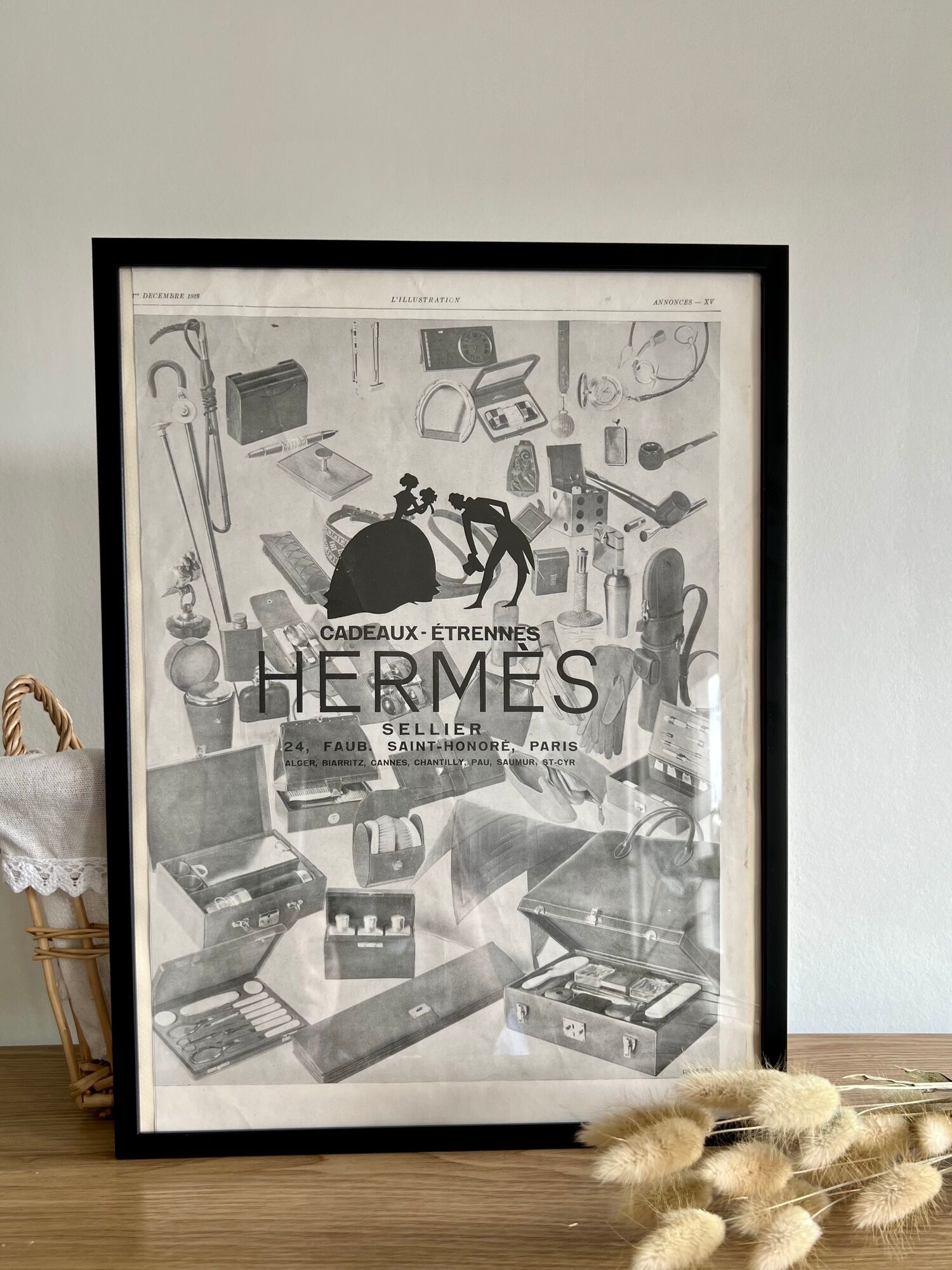 Affiche de magazine ancienne Hermès publicité de Noël magazine l'illustration de 1928