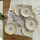 6 antique cream-coloured earthenware dinner plates with gold decoration and flowers.