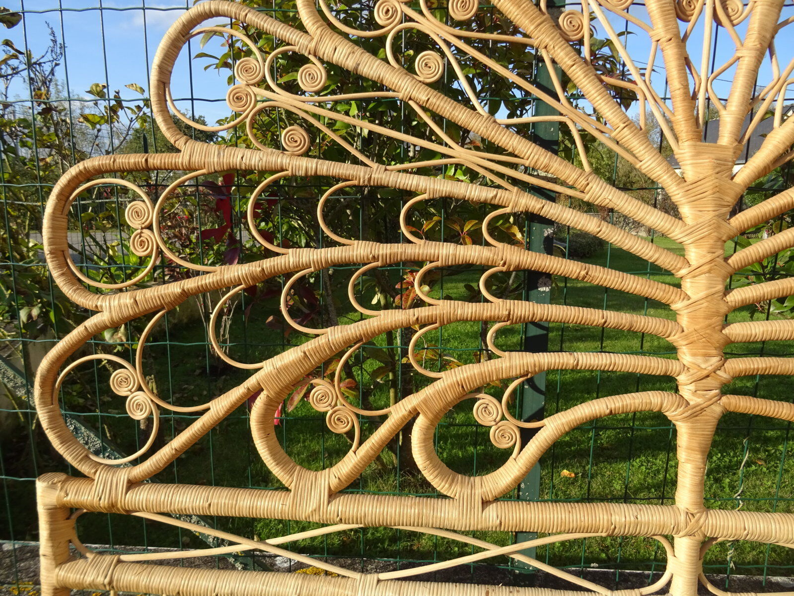 Peacock double rattan headboard