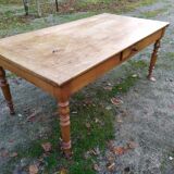 Cherry farm table, turned legs, 2 extensions