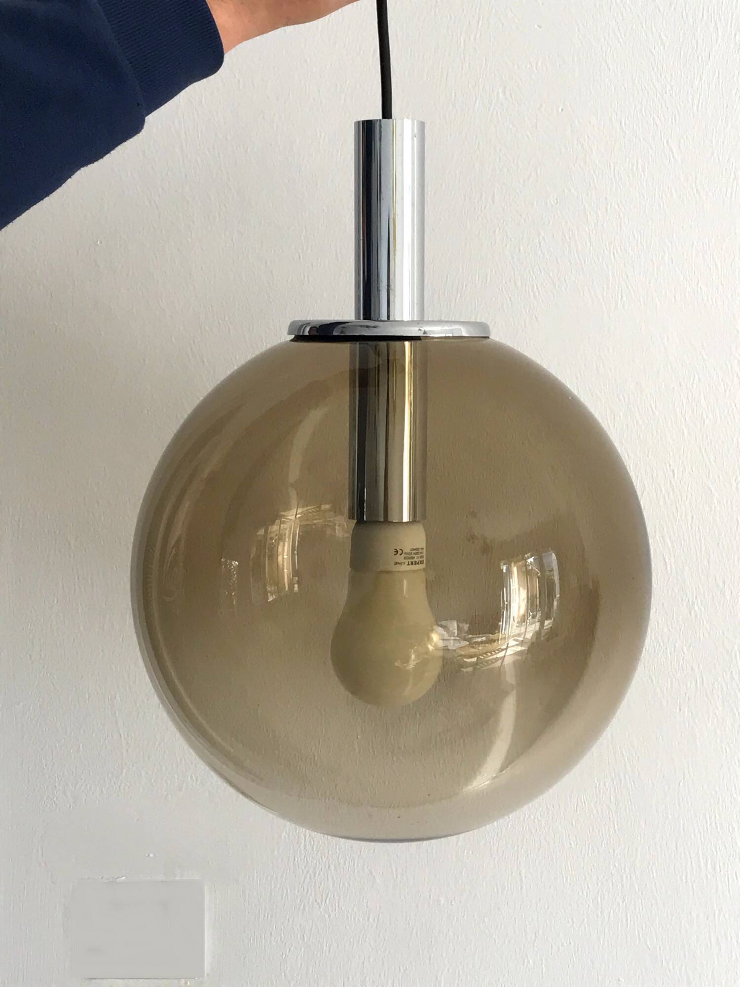 Vintage 70s smoked glass pendant light