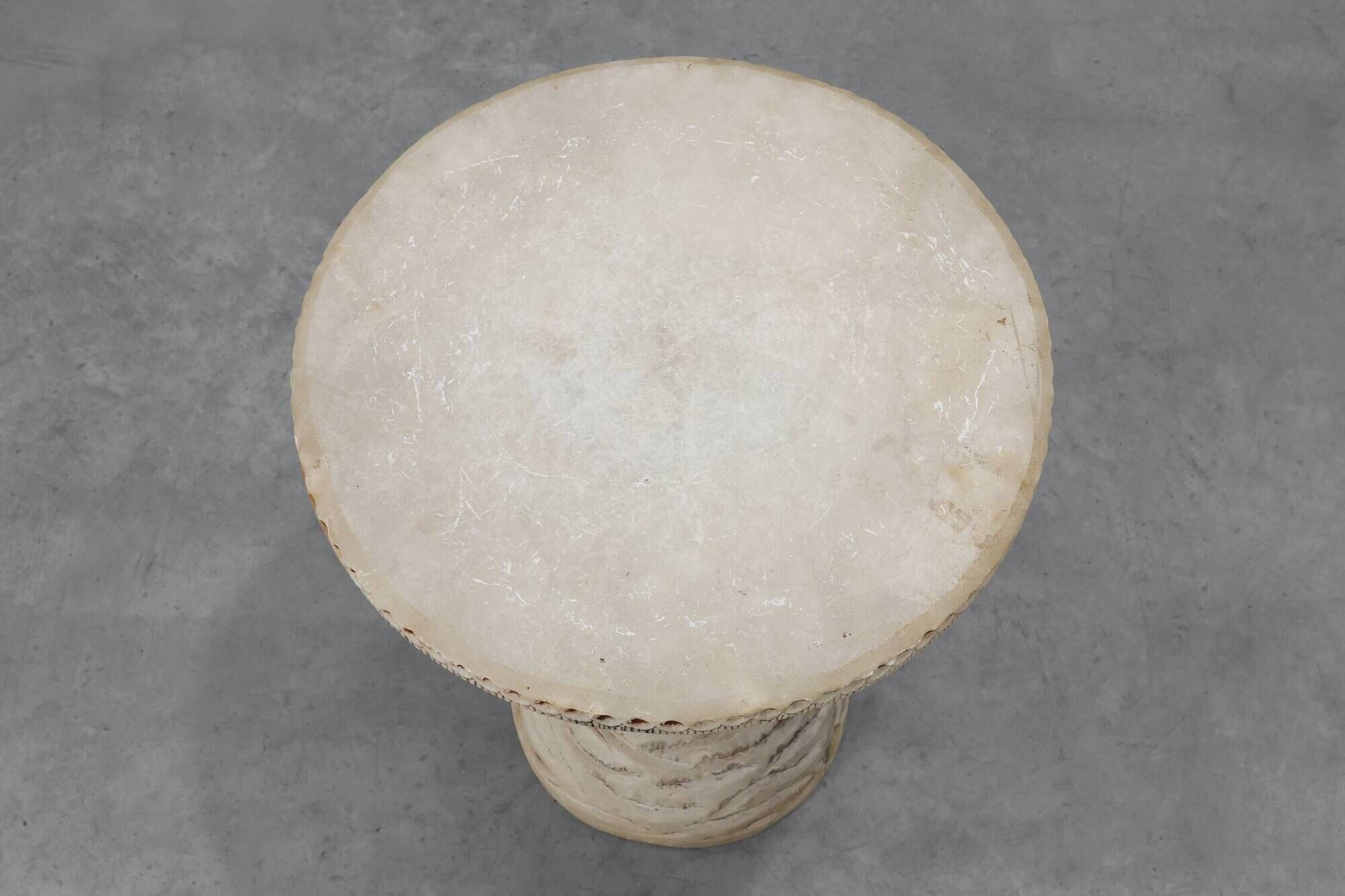 Carved alabaster pedestal with engraved figures, Italy ca. 1900