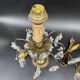 Antique, pair girandoles, candle holders, gilded brass, tassels, glass, drops, florets, 1 burner